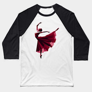 Silhouette of ballerina in a dark red tutu. Vector illustration, tiptoe dancing, ballet pose Baseball T-Shirt